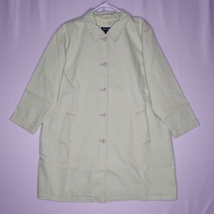 Denim&Co Trench Coat Womens 3X Green Cotton Pocket Collar Button Longline Lined